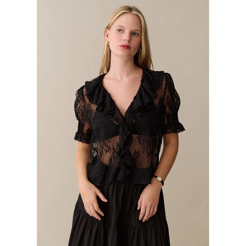 NWT Sorella Sora Sheer Lace Top in Black - Size Medium